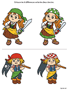 Jeu des différences à imprimer, les enfants pirates