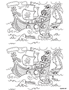 Jeu des 7 différences à imprimer, le bateau des pirates