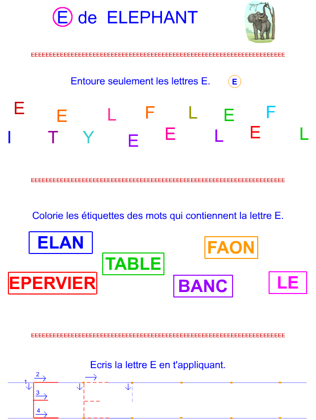 Lettre E en lettre bâton Lettre E en lettre bâton