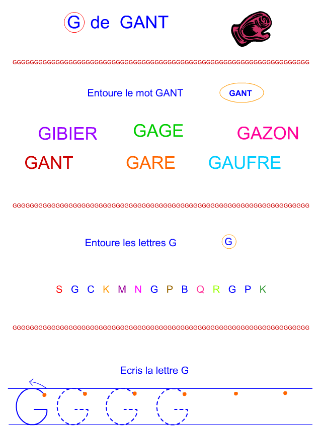 Lettre G en lettre bâton Lettre G en lettre bâton
