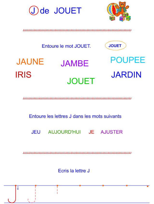 Lettre J en lettre bâton Lettre J en lettre bâton