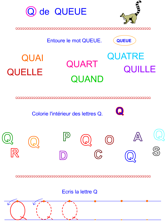 Lettre Q en lettre bâton Lettre Q en lettre bâton