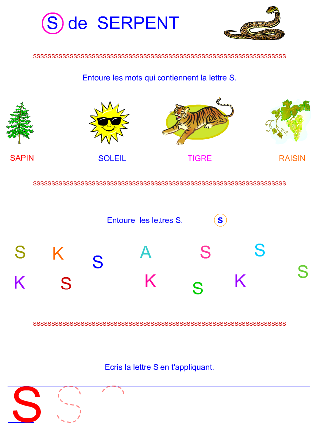 Lettre S en lettre bâton Lettre S en lettre bâton