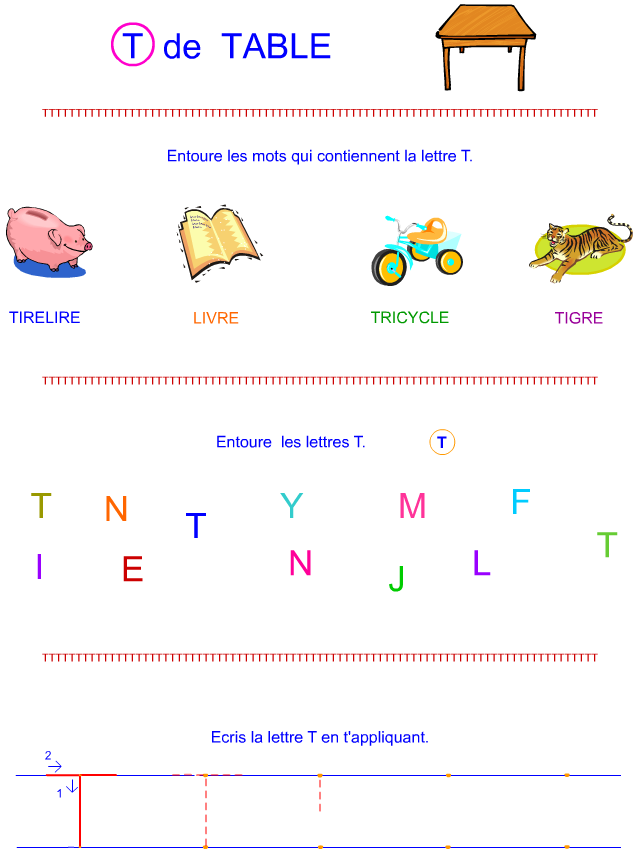 Lettre T en lettre bâton Lettre T en lettre bâton