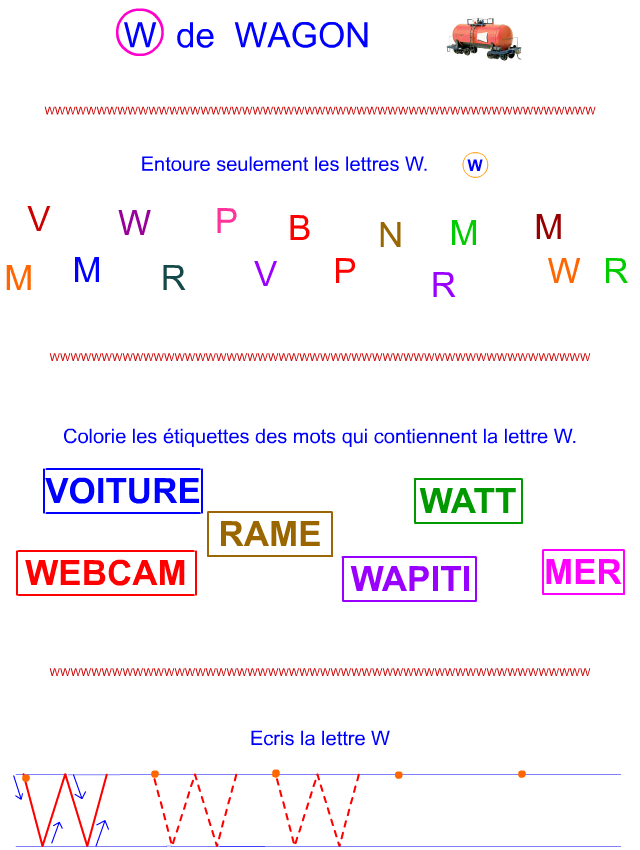 Lettre W en lettre bâton Lettre W en lettre bâton