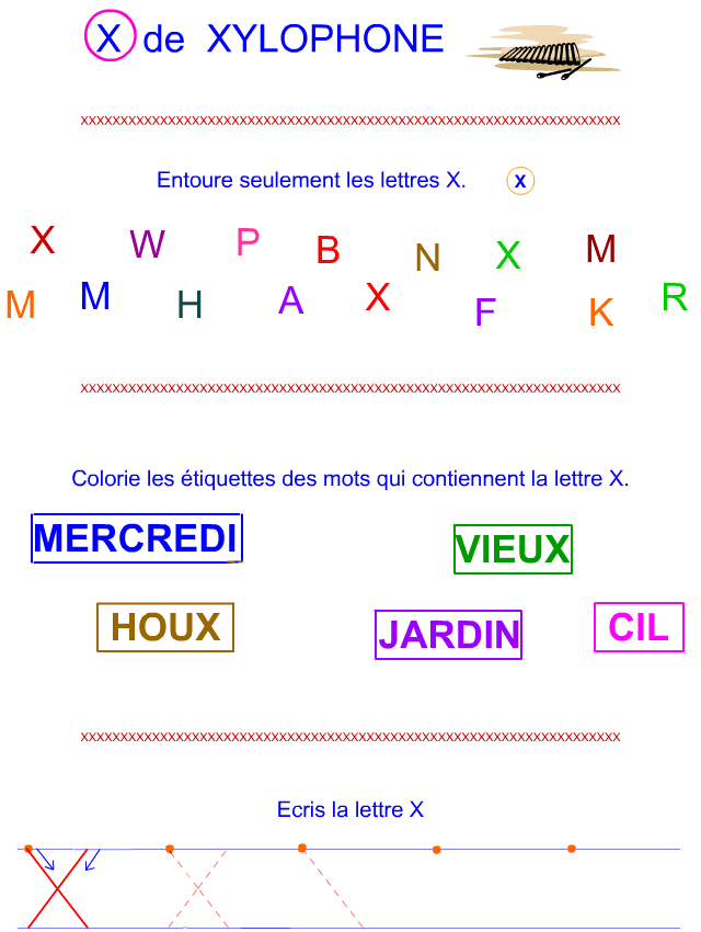 Lettre X en lettre bâton Lettre X en lettre bâton