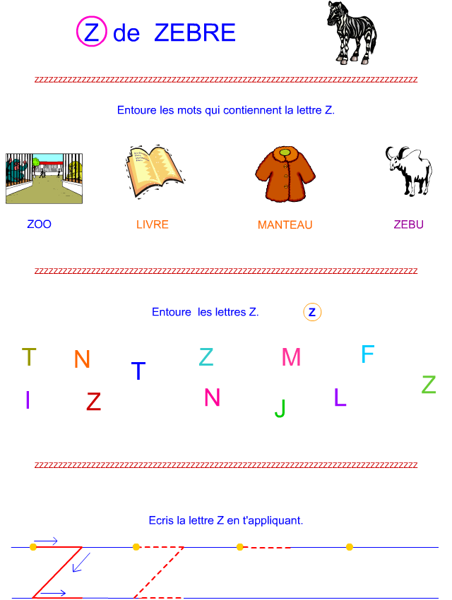 Lettre z en lettre bâton Lettre z en lettre bâton