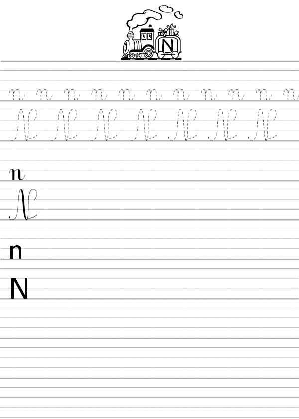 Apprendre à écrire la lettre N en majuscule et minuscule