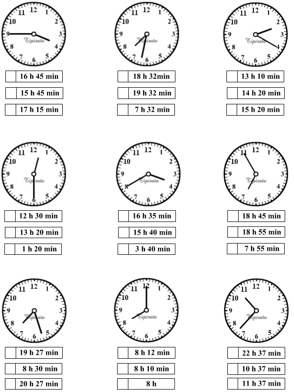 Apprendre à lire l'heure, exercice 2