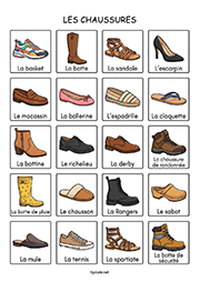 Fiche de vocabulaire à imprimer, les chaussures