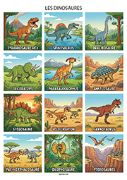 Fiche de vocabulaire à imprimer, les dinosaures