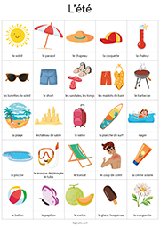Fiche de vocabulaire à imprimer, l'été