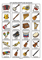 Fiche de vocabulaire à imprimer, les instruments de musique