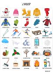 Fiche de vocabulaire à imprimer, l'hiver