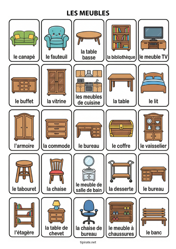 Imagier gratuit à imprimer, les meubles
