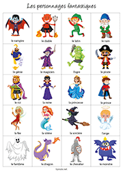 Fiche de vocabulaire à imprimer, les personnages fantastiques