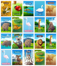 Planche 3 Jeu de loto, les animaux, planche 3