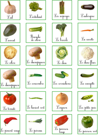 Planche 3 Jeu de loto, les légumes, planche 3
