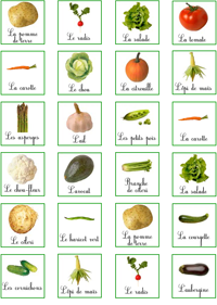 Planche 4 Jeu de loto, les légumes, planche 4