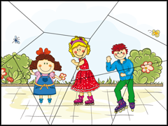 Puzzle à imprimer - les enfants et les patins à roulettes