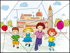 Puzzle à imprimer - les enfants et les ballons