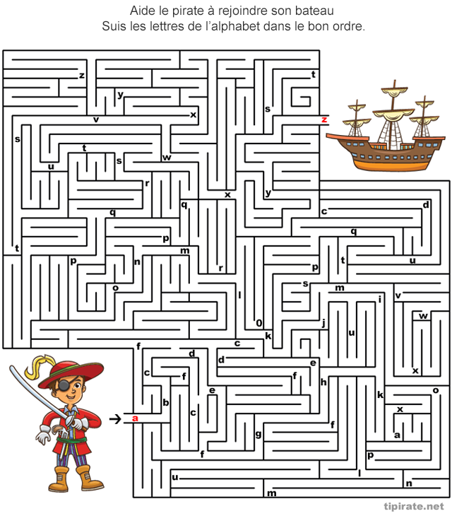 Jeu de labyrinthe alphabet à imprimer