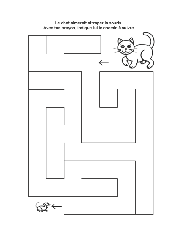 Labyrinthe gratuit à imprimer, le chat et la souris