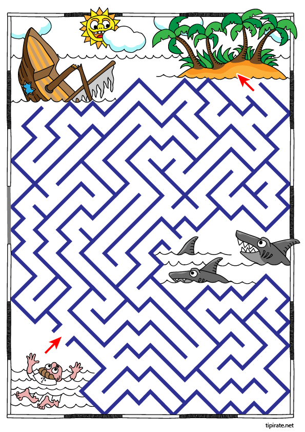Jeu de labyrinthe à imprimer, le naufrage du bateau des pirates