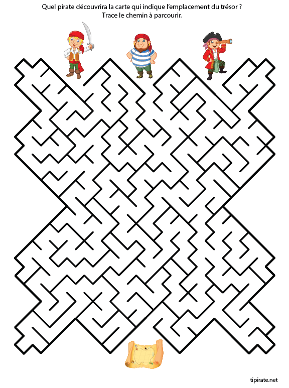 Jeu de labyrinthe à imprimer, les pirates