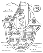 Labyrinthe gratuit à imprimer, le rat dans le bateau pirate