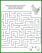 Labyrinthe à imprimer, la poule et les poussins