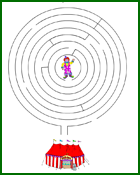 Labyrinthe à imprimer, le clown et le cirque