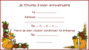 Carte d'invitation à un anniversaire, l'écureuil